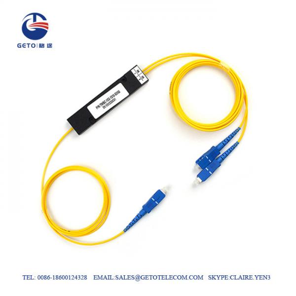 Yellow FTTH Fiber Optic Splitter Pigtail Type SC UPC 1×2 Plc Splitter