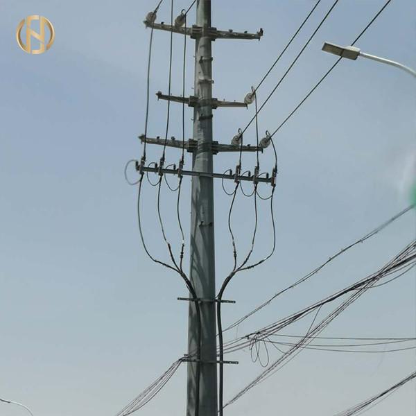 19M 6000daN Tubular Steel Pole , Galvanised Steel Davit Arm Transmission Pole