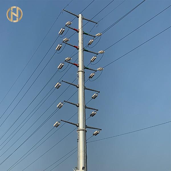 33KV 18m Steel Utility Pole Steel Power Poles With Insulator And Conductor
