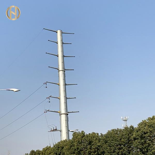 9M Galvanised Metal Steel Utility Pole 350daN 200daN For 11kv Power Distribution
