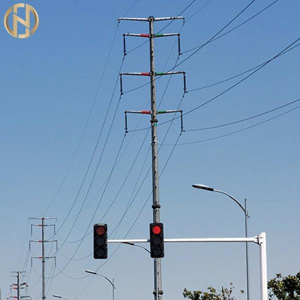 Polygonal Shape Traffic Light Pole , 6M X 12M Signal Light Pole With Arm