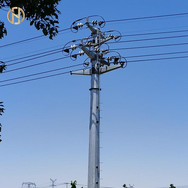 Steel Electric Metal Power Transmission Pole 69KV 90FT Q460C